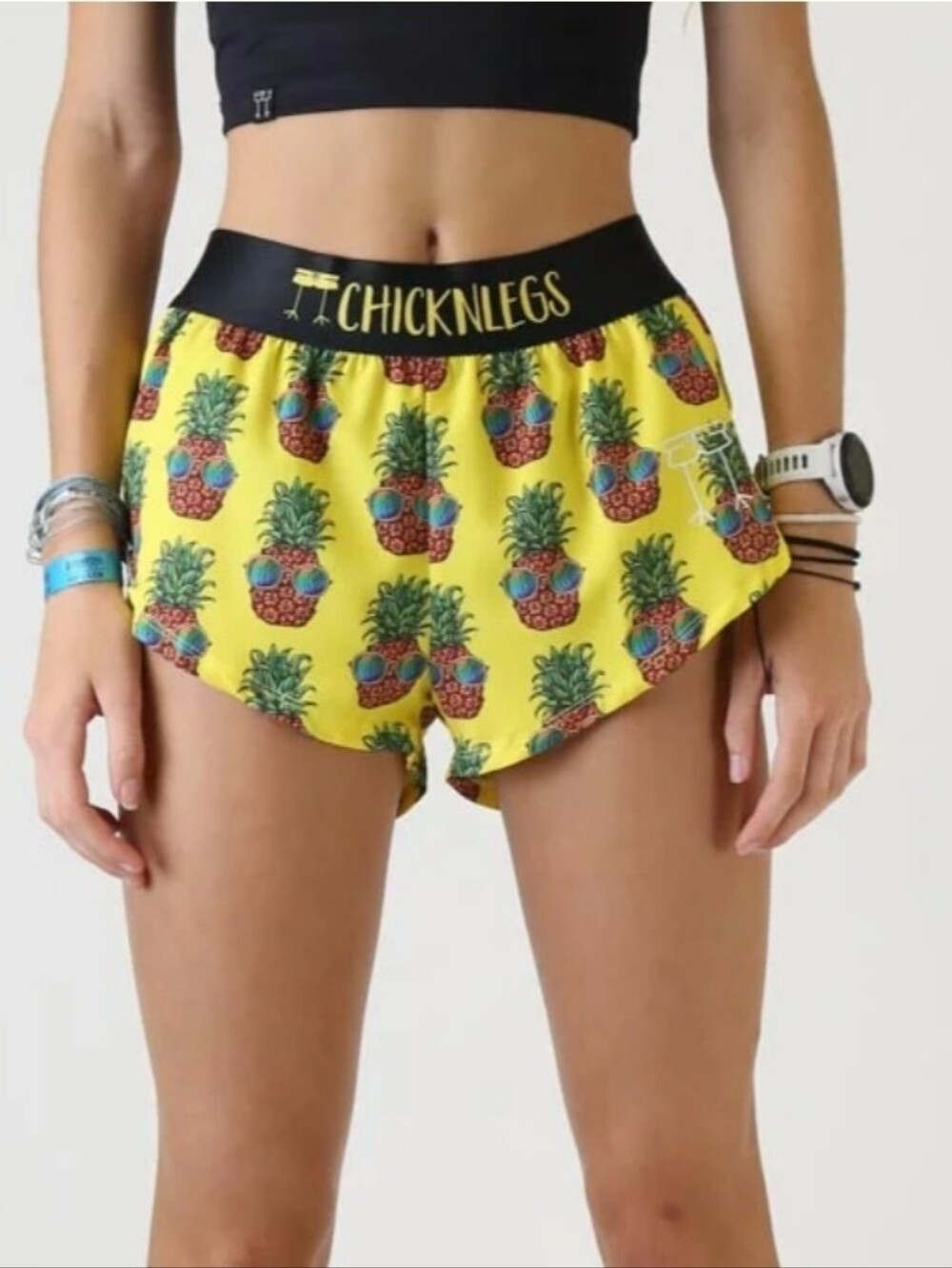 ChicknLegs Women's Pineapple Express Yellow 1.5" Split Running Short Size Small